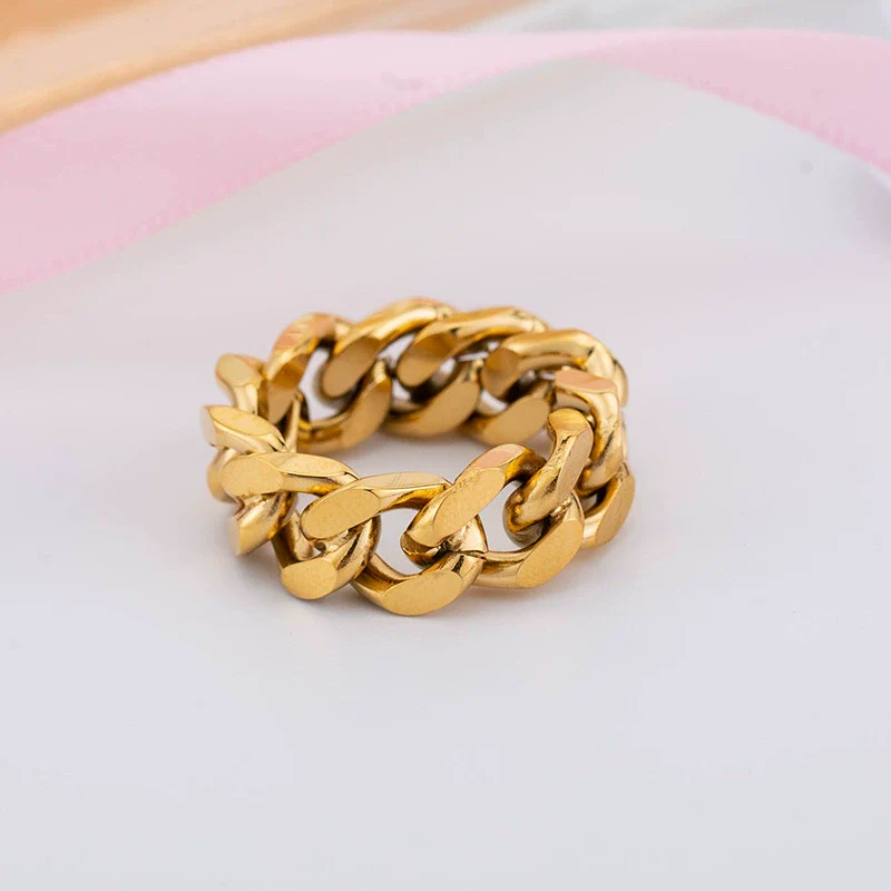 Wholesale Metal Cold Wind Punk Geometric Titanium Steel Chain Ring With Electroplating - Image 4
