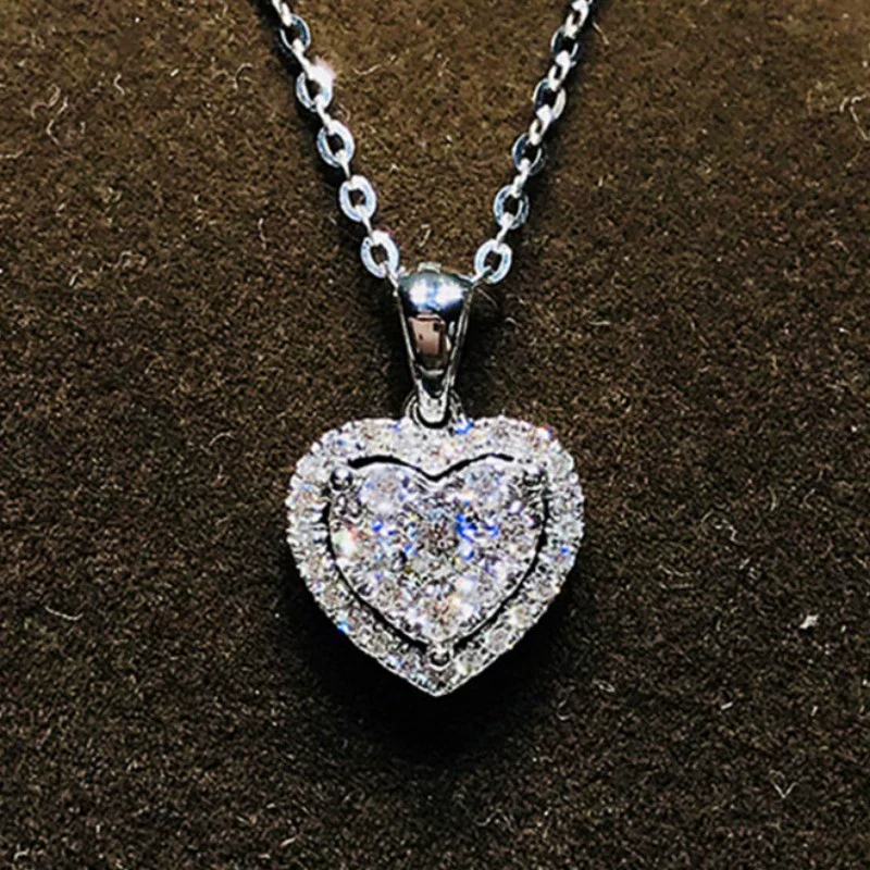 Wholesale Metal Copper Love Heart Shaped Zircon Inlaid Women's Necklace Ochain