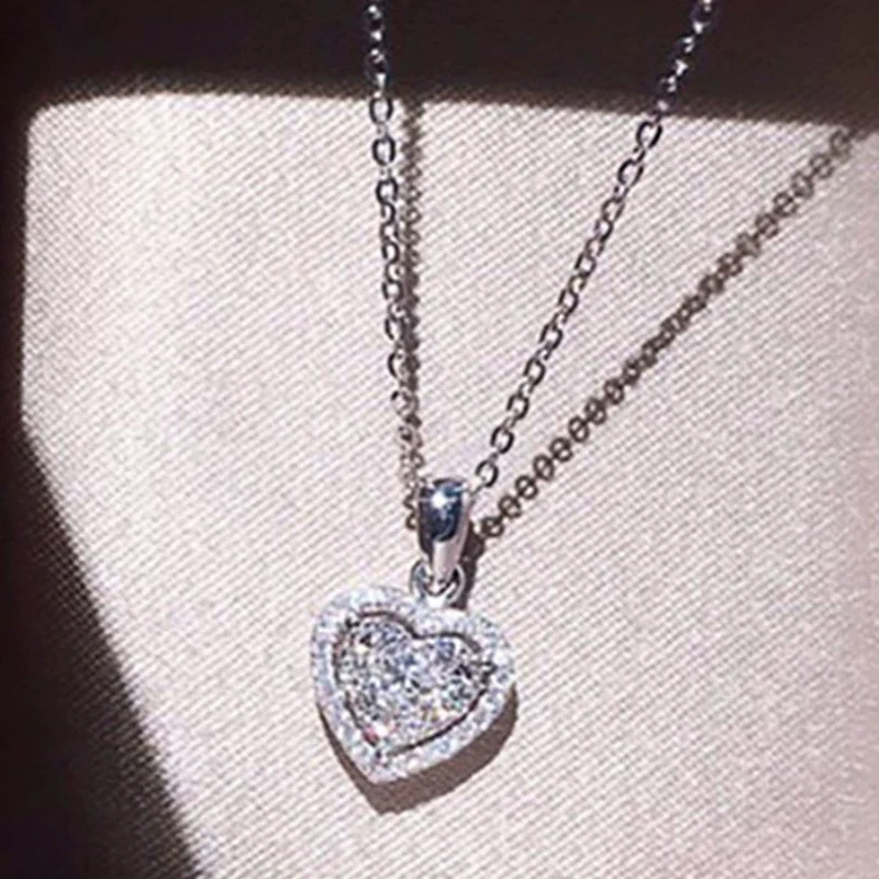 Wholesale Metal Copper Love Heart Shaped Zircon Inlaid Women's Necklace Ochain - Image 2