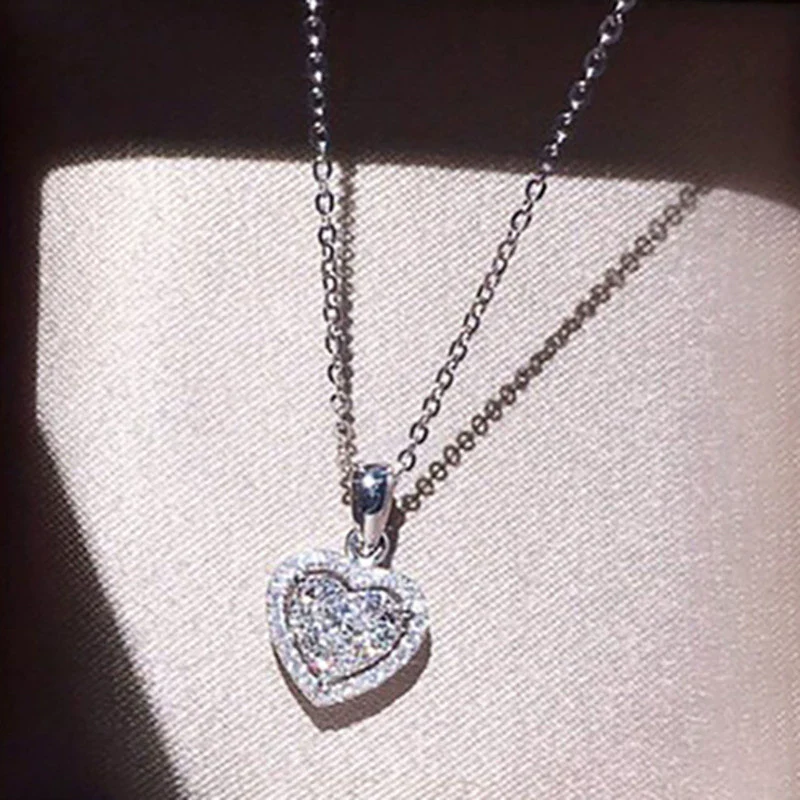 Wholesale Metal Copper Love Heart Shaped Zircon Inlaid Women's Necklace Ochain - Image 3