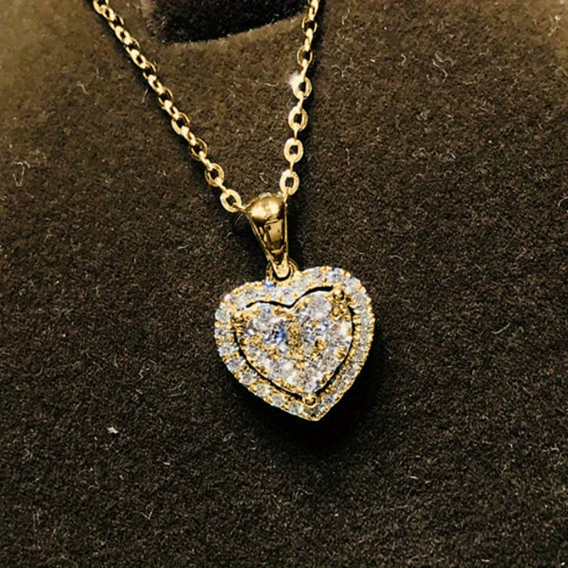 Wholesale Metal Copper Love Heart Shaped Zircon Inlaid Women's Necklace Ochain - Image 4
