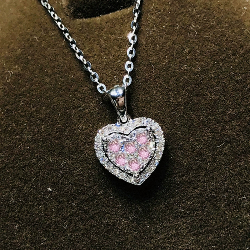 Wholesale Metal Copper Love Heart Shaped Zircon Inlaid Women's Necklace Ochain - Image 7