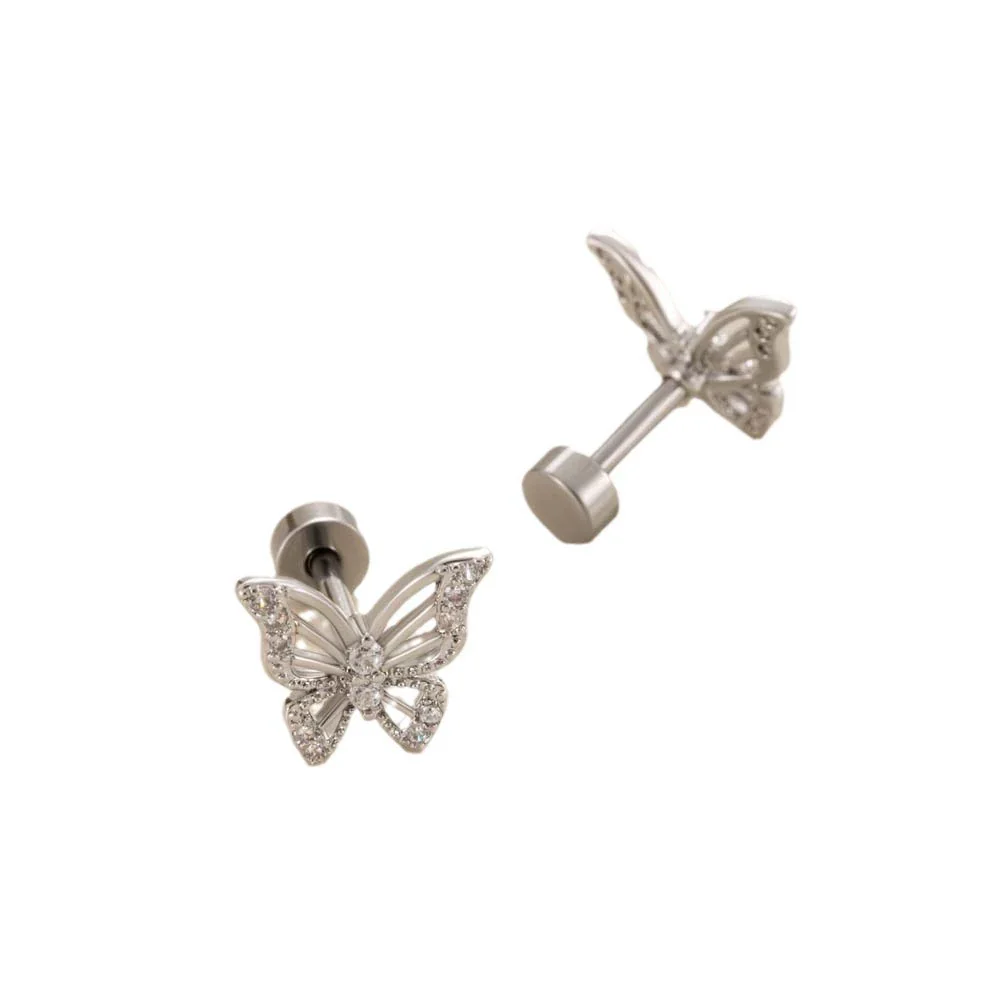 Wholesale Metal Electroplated Butterfly Style Copper Inlaid Zircon Stainless Steel Ear Bone Nail For Women - Image 5
