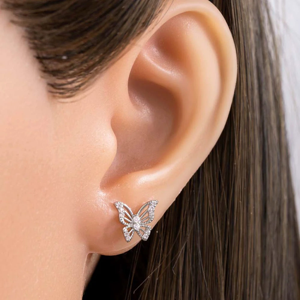 Wholesale Metal Electroplated Butterfly Style Copper Inlaid Zircon Stainless Steel Ear Bone Nail For Women - Image 6