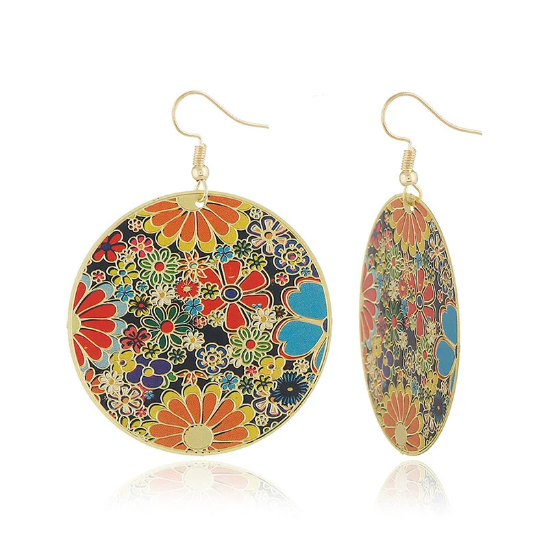 Wholesale Metal Fashion Exaggerated Floral Baking Paint Earrings - Image 3