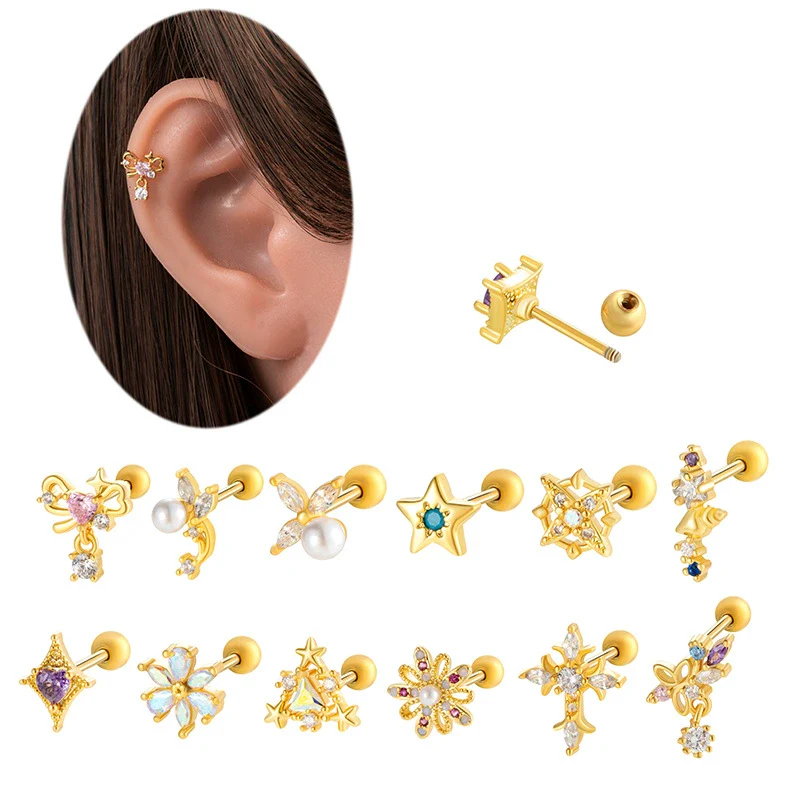 Wholesale Metal Flower Star Inlaid Zircon Earrings With Electroplating For Women