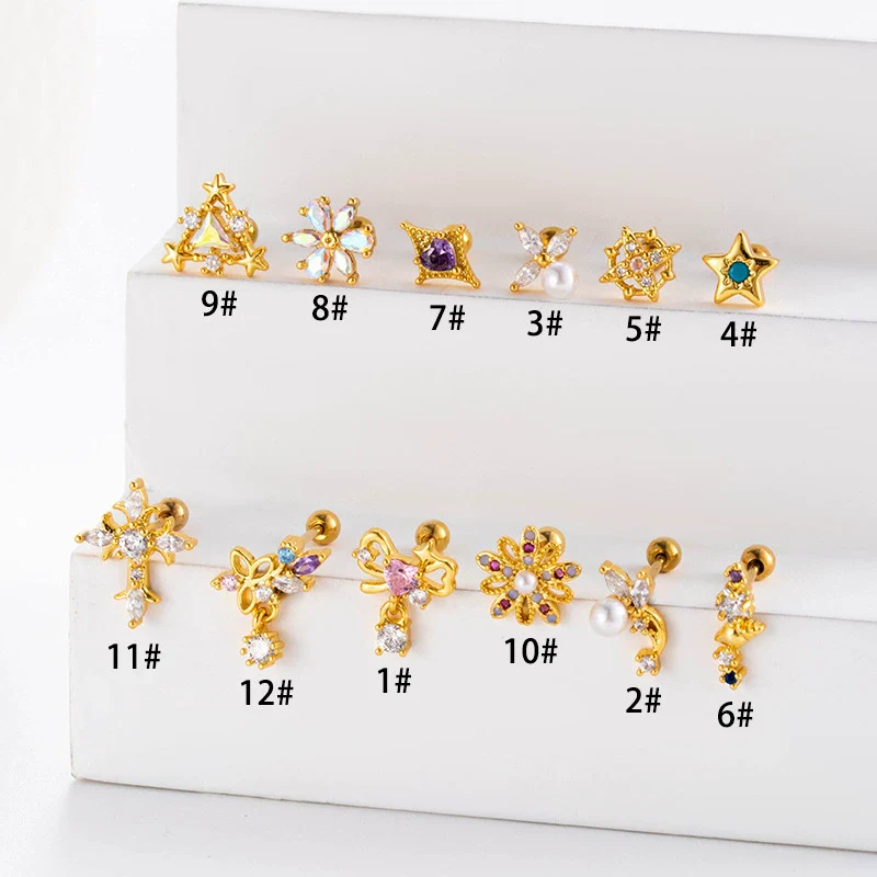 Wholesale Metal Flower Star Inlaid Zircon Earrings With Electroplating For Women - Image 2