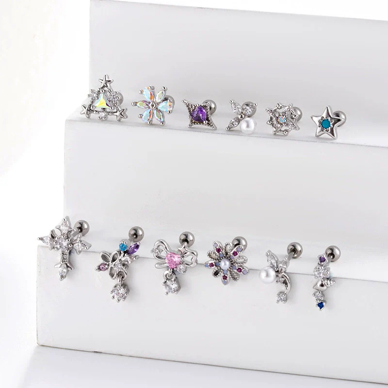 Wholesale Metal Flower Star Inlaid Zircon Earrings With Electroplating For Women - Image 3