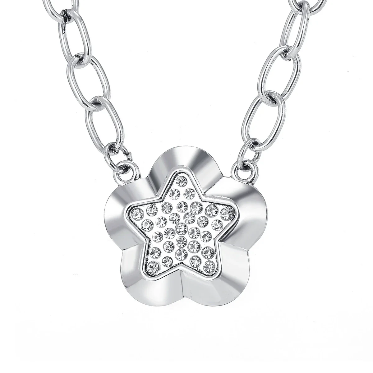 Wholesale Metal Geometric Flower Retro Necklace Pendant With Cross Chain For Women Electroplated - Image 5