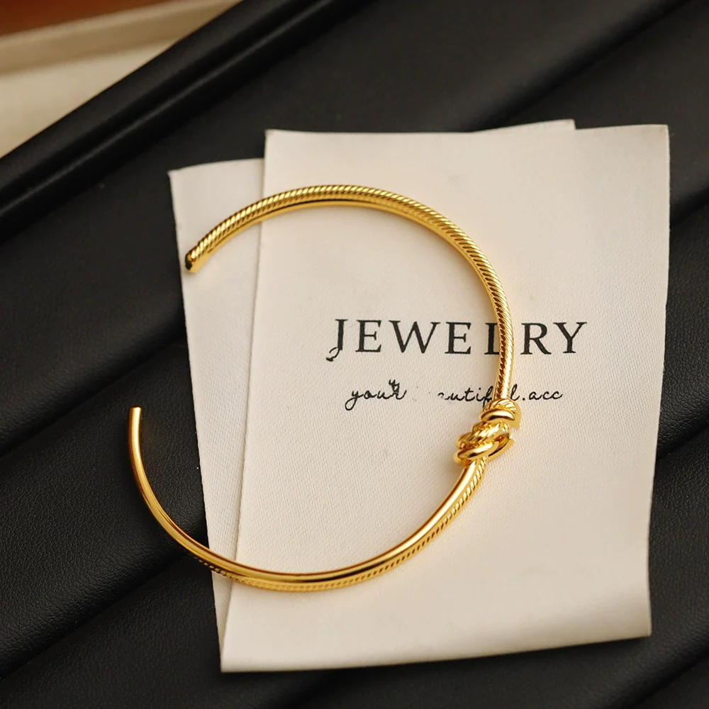 Wholesale Metal Geometric Goldplated Doublelayer Knotted Open Bracelet For Women - Image 2