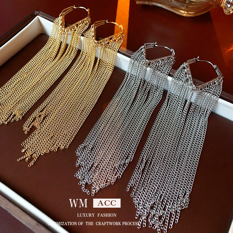 Wholesale Metal Geometric Tassel Long Earrings For Women Fashion Electroplated Light Luxury Highend Ear Accessories