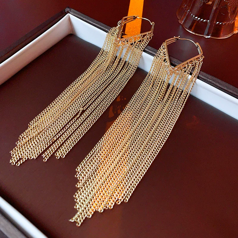 Wholesale Metal Geometric Tassel Long Earrings For Women Fashion Electroplated Light Luxury Highend Ear Accessories - Image 5