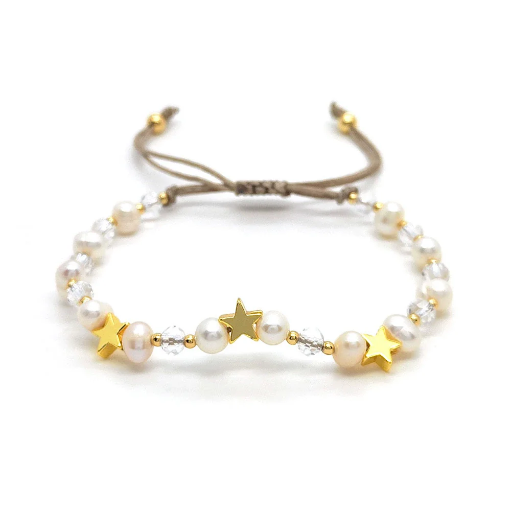 Wholesale Metal Gold Plated Handwoven Geometric Natural Pearl Women's Bracelet - Image 5