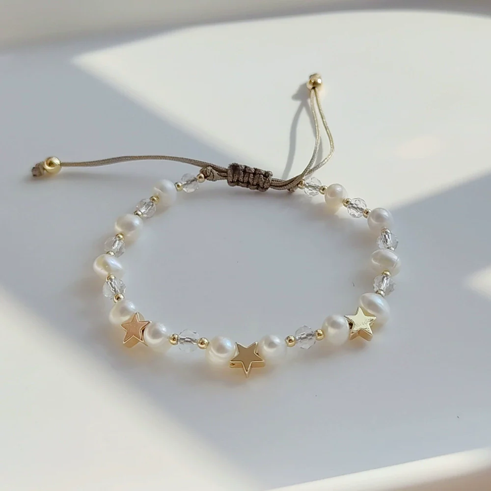 Wholesale Metal Gold Plated Handwoven Geometric Natural Pearl Women's Bracelet - Image 6