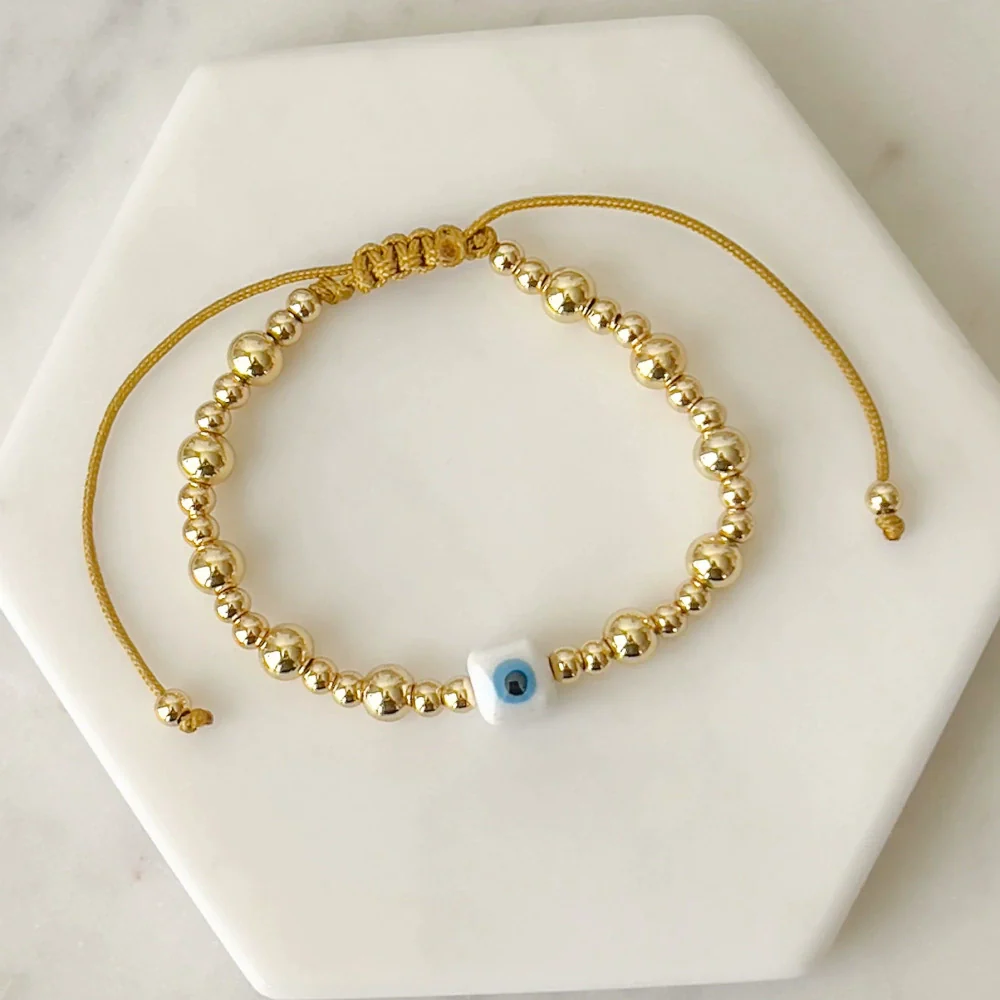 Wholesale Metal Goldplated Geometric Handwoven Beaded Bracelet For Women - Image 3