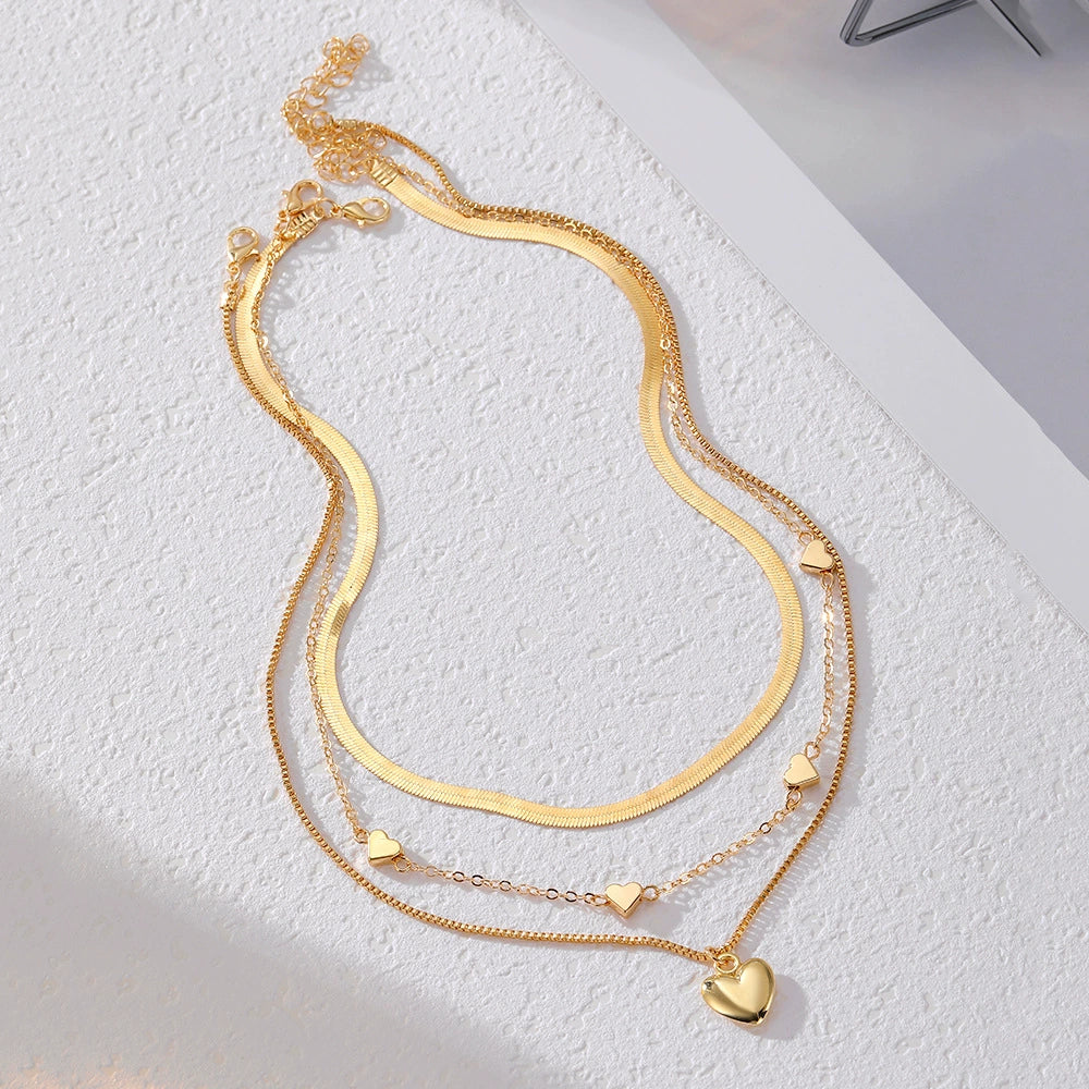 Wholesale Metal Heartshaped Snake Bone Chain Retro Geometric Threedimensional Love Multilayered Necklace For Women With Electroplating - Image 4