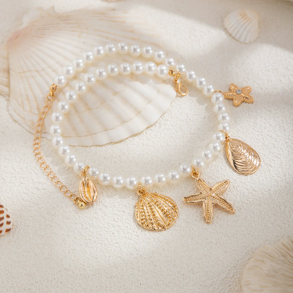 Wholesale Metal Imitation Pearl Star Geometric Clavicle Necklace With Electroplating For Women - Image 3