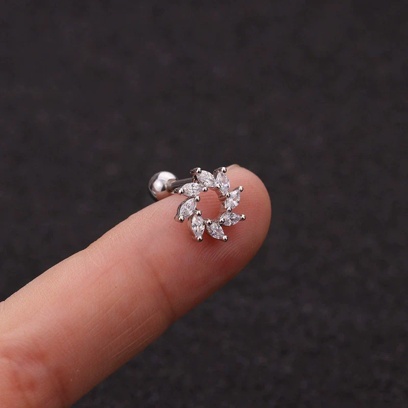 Wholesale Metal Inlaid Zircon Flower Style Ear Nail For Body Puncture - Image 4