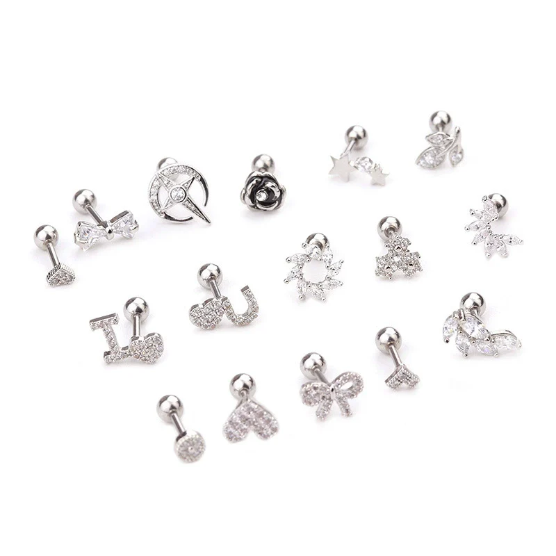 Wholesale Metal Inlaid Zircon Flower Style Ear Nail For Body Puncture - Image 5