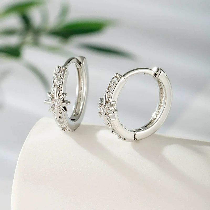 Wholesale Metal Microinlaid Zirconia Star Earrings