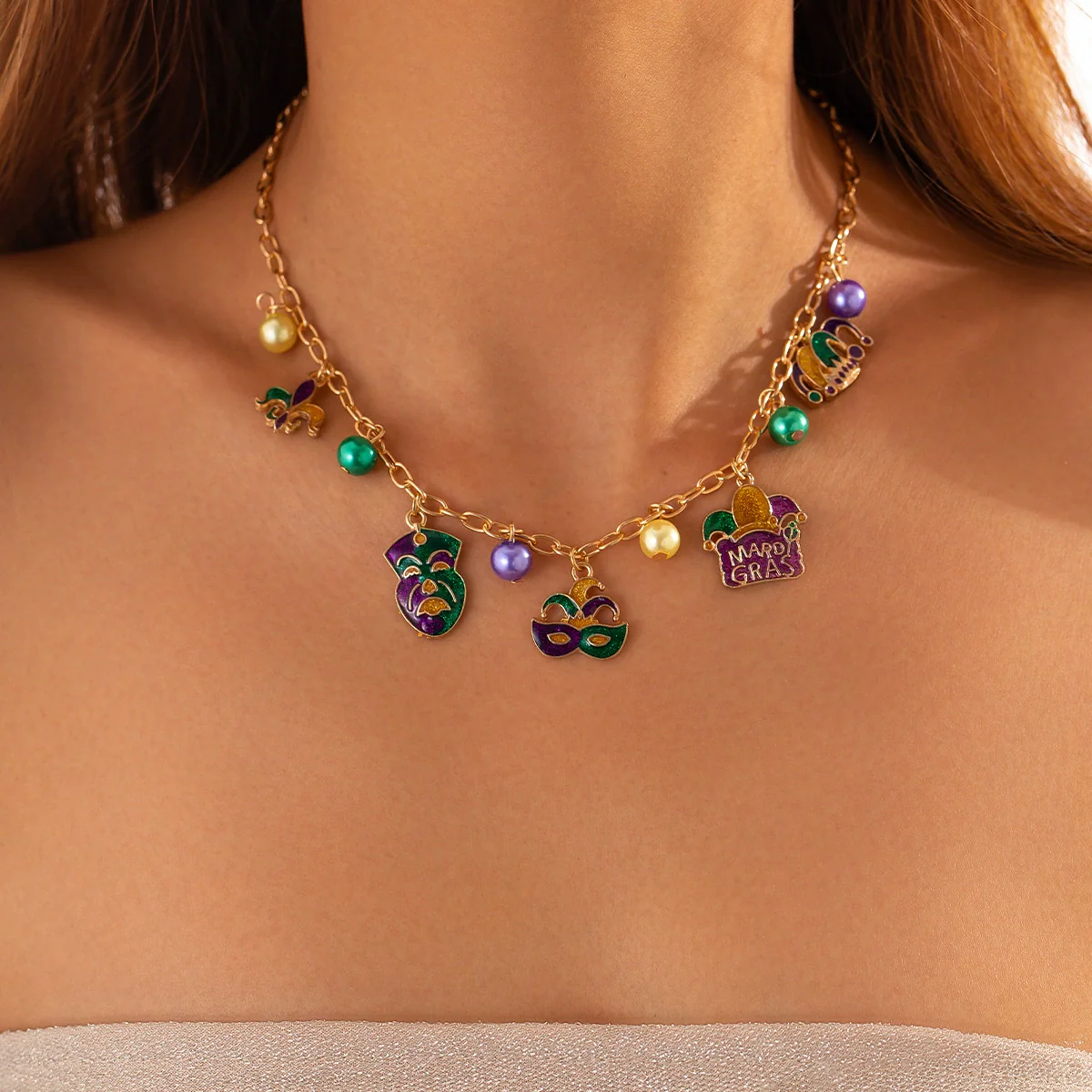 Wholesale Metal Oil Drop Geometric Pendant Necklace With Imitation Pearl Chain For Women Electroplated Alloy Pendant - Image 6