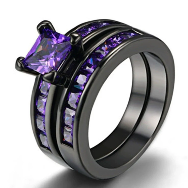 Wholesale Metal Purple Stone Zircon Ring With Geometric Design And Electroplating For Women - Image 2