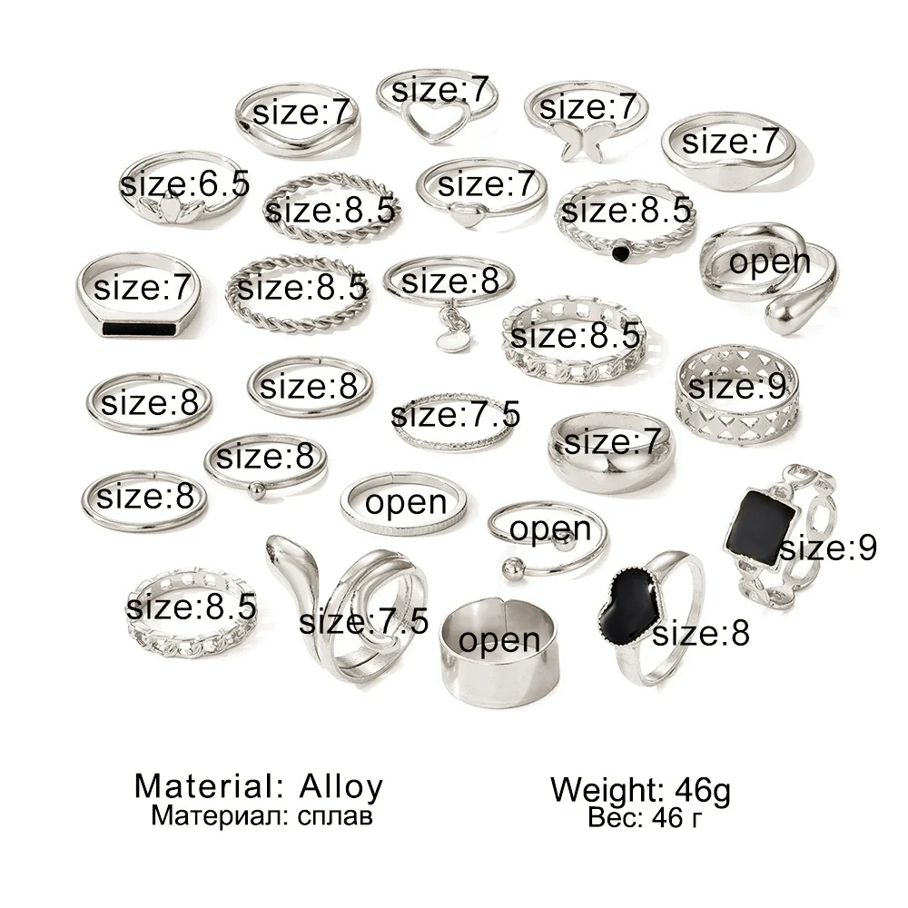 Wholesale Metal Retro Geometric Dripping Glue Heart Square Open Ring Set - Image 5