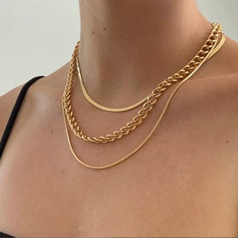 Wholesale Metal Snake Bone Chain Multilayered Necklace Punk Style Geometric Alloy Electroplated For Women - Image 2