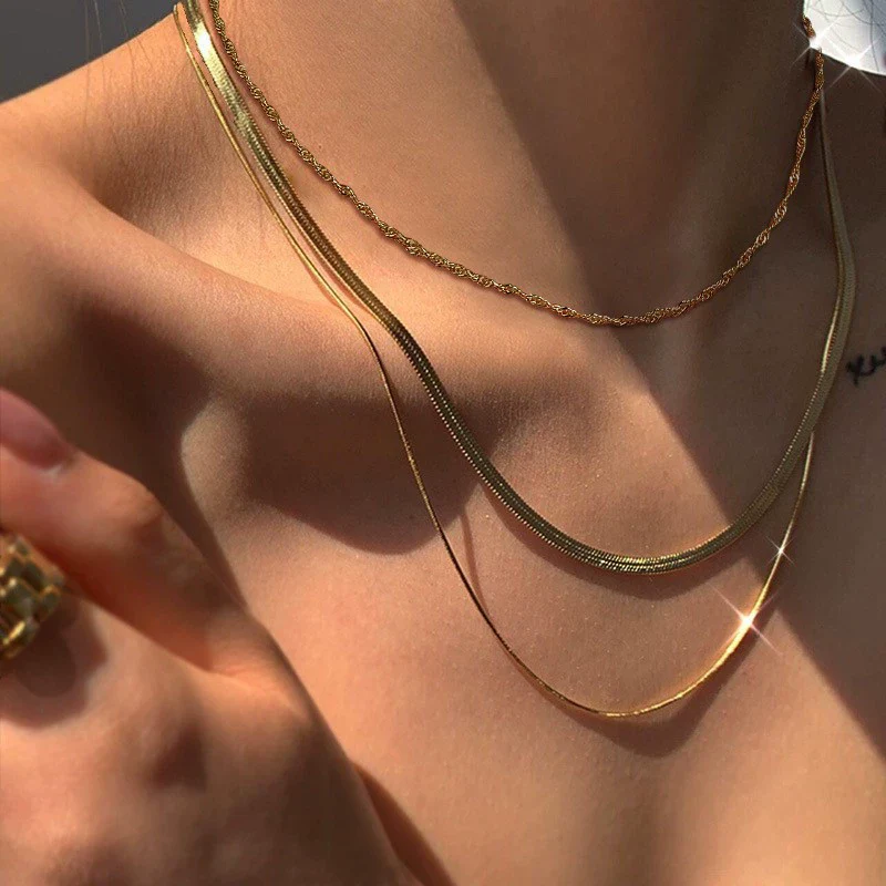 Wholesale Metal Snake Bone Chain Multilayered Necklace Punk Style Geometric Alloy Electroplated For Women - Image 8