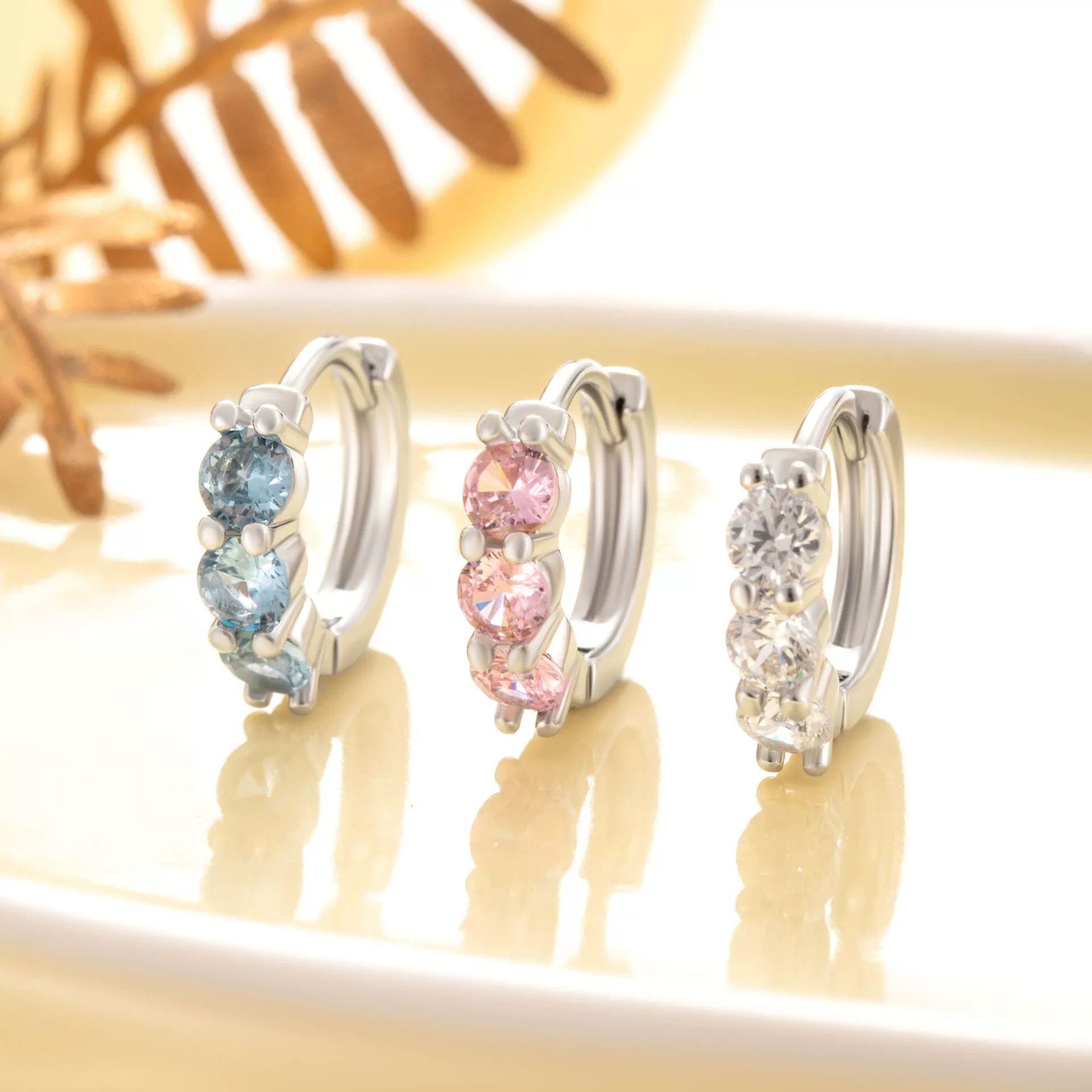 Wholesale Metal Sweet Geometric Copper Zircon Ear Buckle Earrings For Women Electroplated - Image 3
