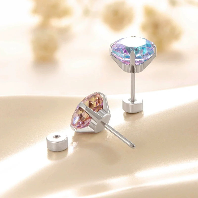 Wholesale Metal Sweet Style Flower Shape Zirconia Inlaid Titanium Steel Ear Nails For Women - Image 3