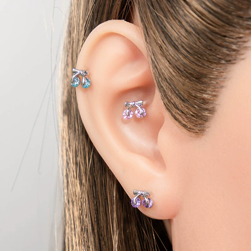 Wholesale Metal Sweet Style Fruit Shape Electroplating Titanium Steel Cartilage Puncture Ear Bone Nail - Image 2
