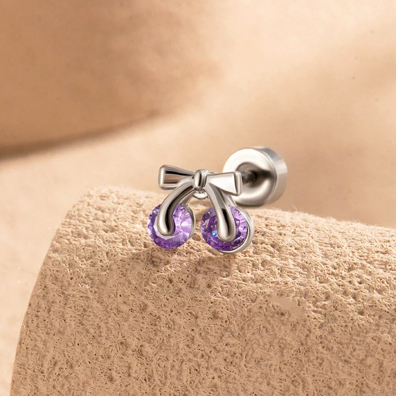 Wholesale Metal Sweet Style Fruit Shape Electroplating Titanium Steel Cartilage Puncture Ear Bone Nail - Image 6