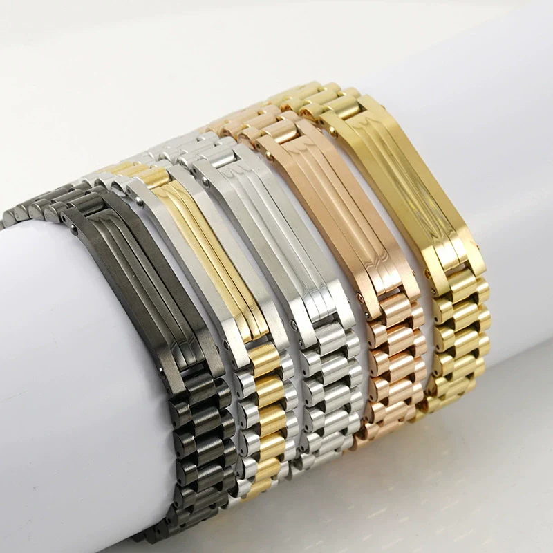 Wholesale Metal Watch Chain 316L Stainless Steel Men's Geometric Vacuum Plated Bracelet - Image 3
