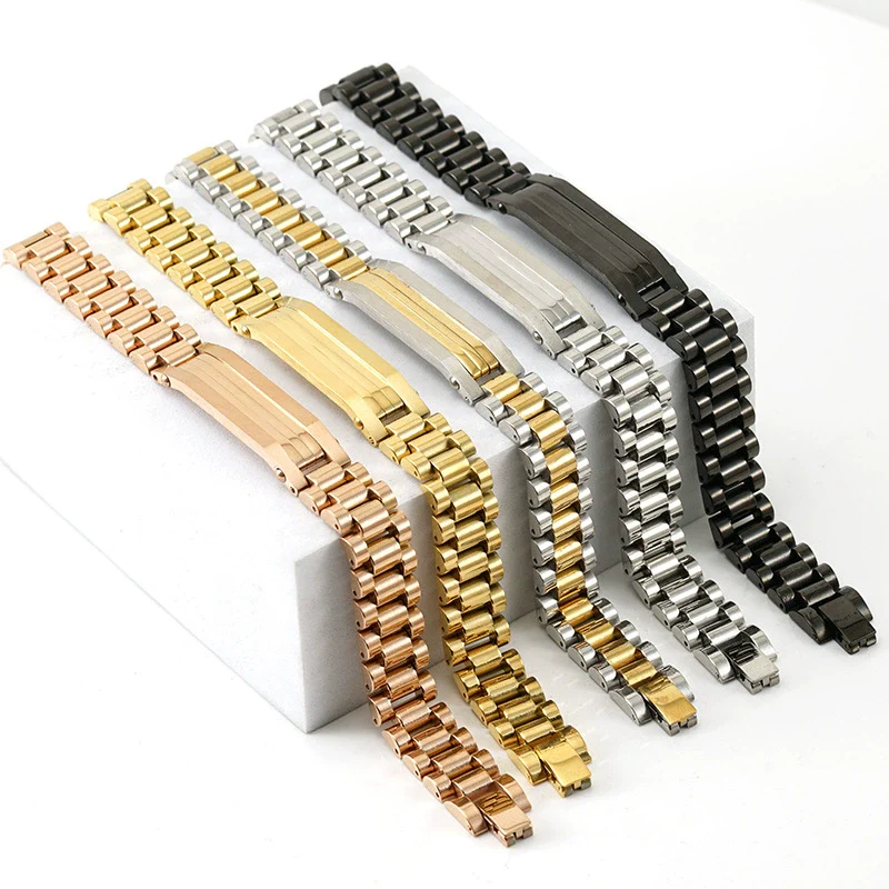 Wholesale Metal Watch Chain 316L Stainless Steel Men's Geometric Vacuum Plated Bracelet - Image 4