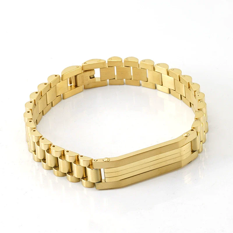 Wholesale Metal Watch Chain 316L Stainless Steel Men's Geometric Vacuum Plated Bracelet - Image 6