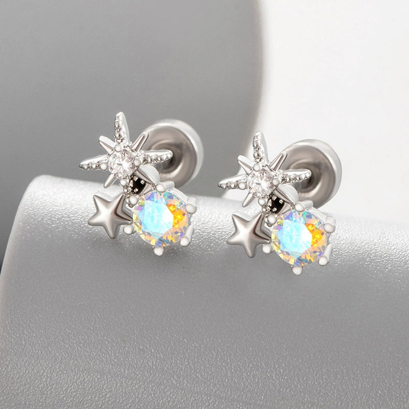 Wholesale Metal Zirconia Fashion Unisex Star Earrings For Cartilage Puncture