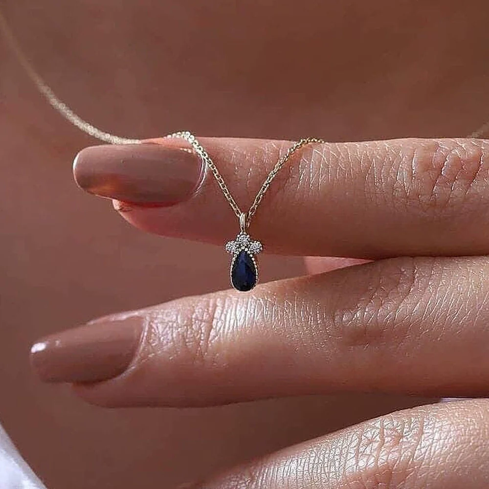 Wholesale Mini Necklace Copper Ochain With Mixed Gem Inlay Heart Pendant Sapphire Blue For Women - Image 3