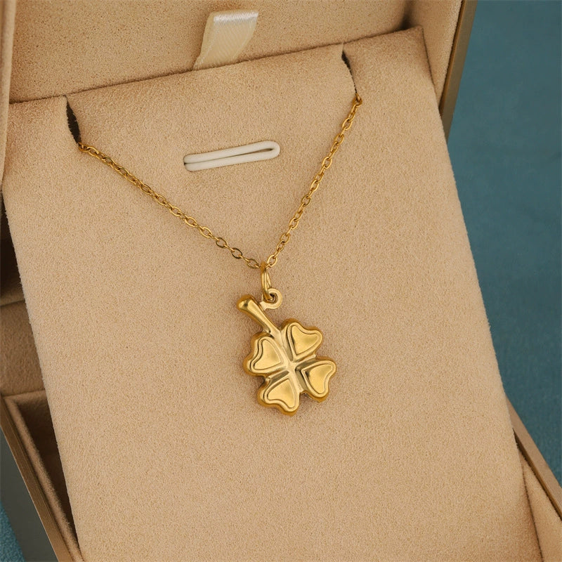 Wholesale Minimalist Asymmetrical Geometric Four Leaf Clover Pattern 18K Gold Electroplated Stainless Steel Pendant Cross Chain Necklace For Women - Image 4