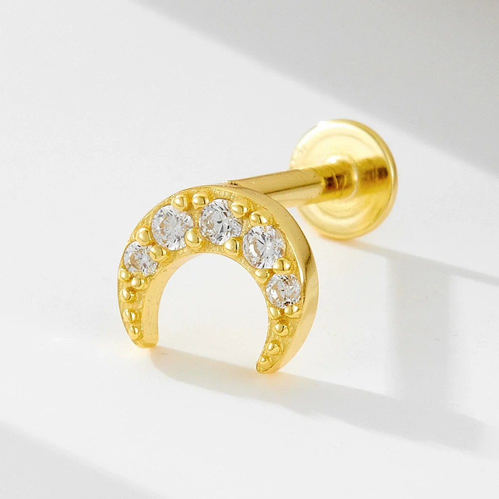 Wholesale Minimalist Diamond S925 Sterling Silver Moon Spiral Piercing Ear Jewelry For Women