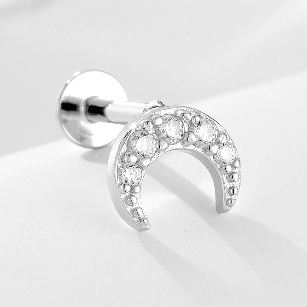 Wholesale Minimalist Diamond S925 Sterling Silver Moon Spiral Piercing Ear Jewelry For Women - Image 2