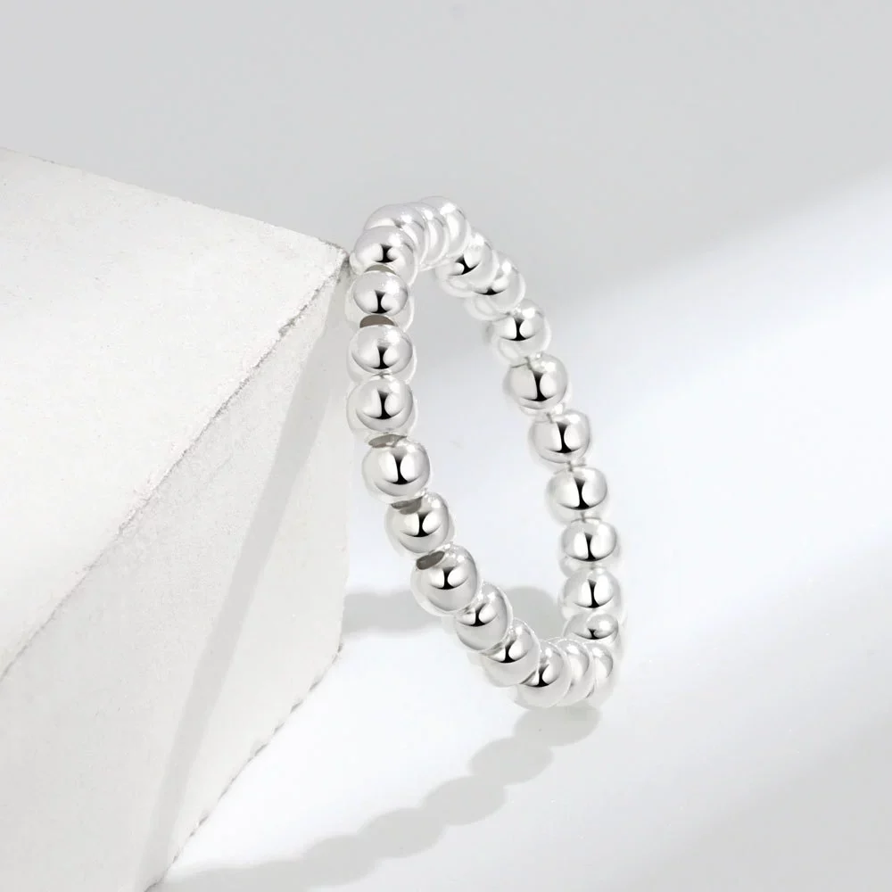 Wholesale Minimalist Elastic Rope Lucky Beads Handmade Beaded Round Geometric S925 Sterling Silver Ring For Women - Image 4