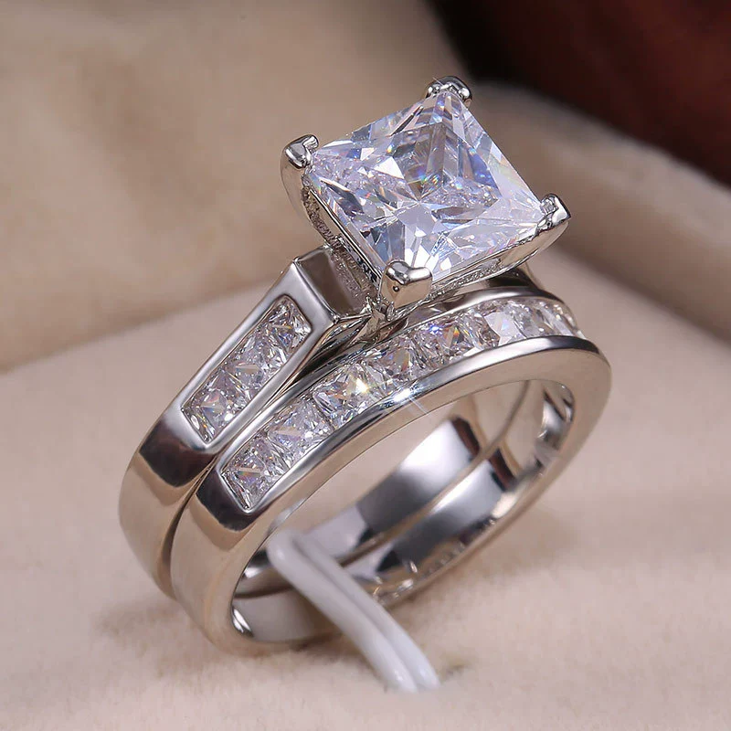 Wholesale Minimalist Geometric Copper Couple Ring Inlaid With Zirconia Jewelry - Image 4