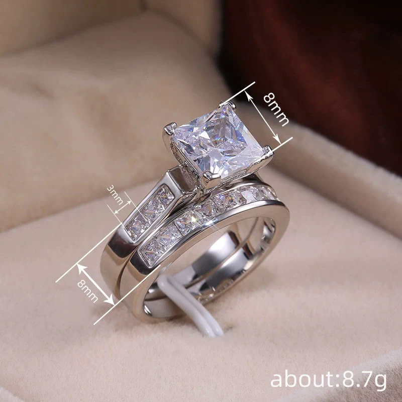 Wholesale Minimalist Geometric Copper Couple Ring Inlaid With Zirconia Jewelry - Image 5