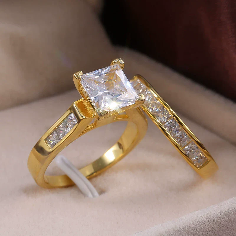 Wholesale Minimalist Geometric Copper Couple Ring Inlaid With Zirconia Jewelry - Image 7