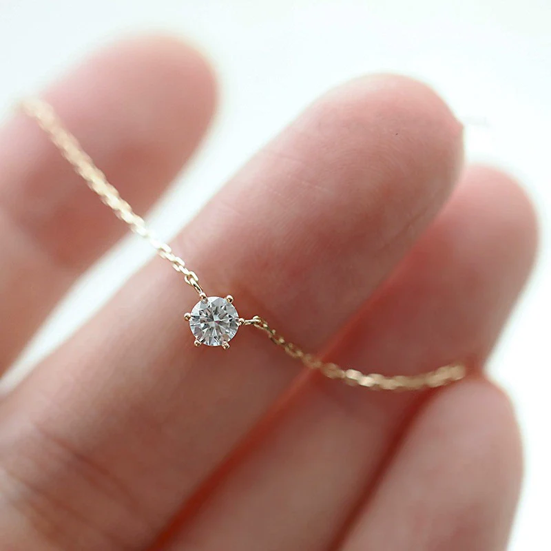 Wholesale Minimalist Geometric Copper Inlaid Single Diamond Clavicle Necklace For Women