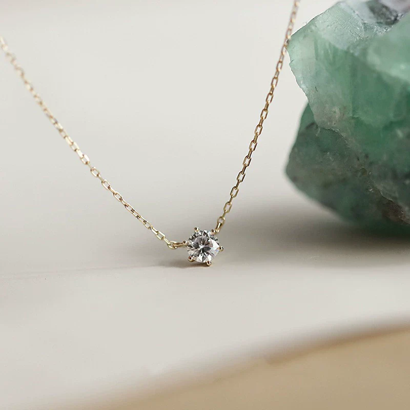 Wholesale Minimalist Geometric Copper Inlaid Single Diamond Clavicle Necklace For Women - Image 2