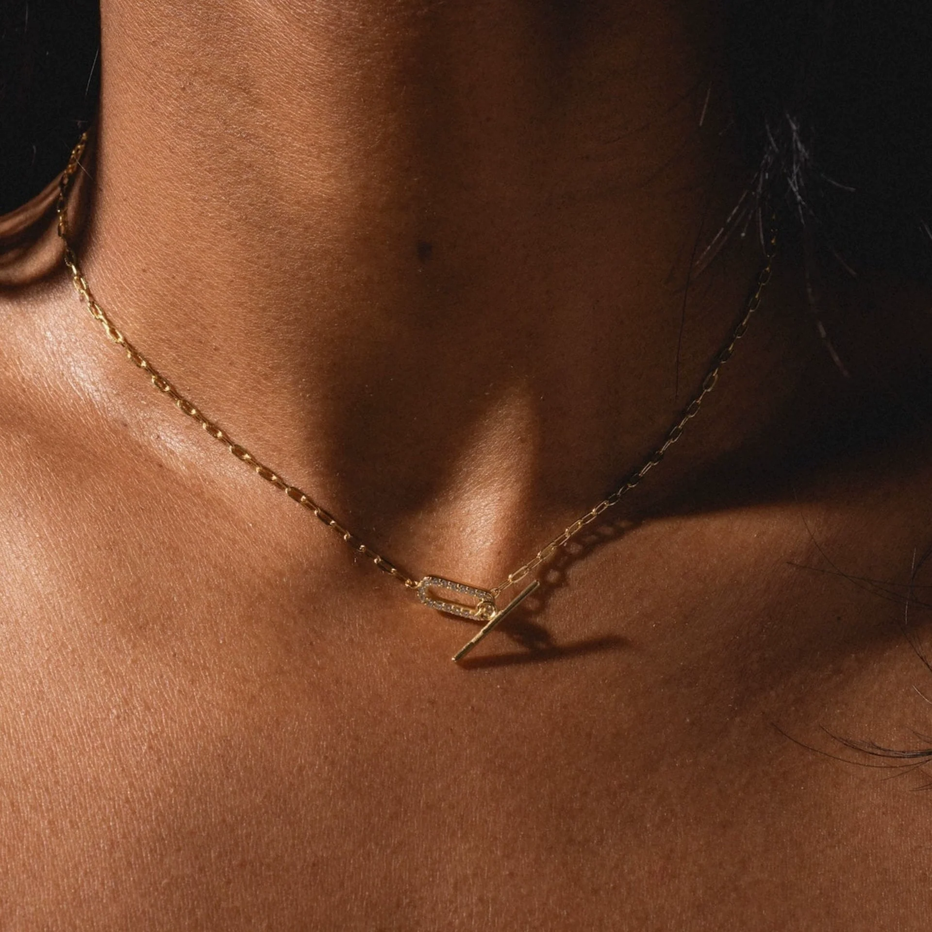 Wholesale Minimalist Geometric Gold Plated Copper Necklace With Birthstone Zircon And Double Chain For Unisex