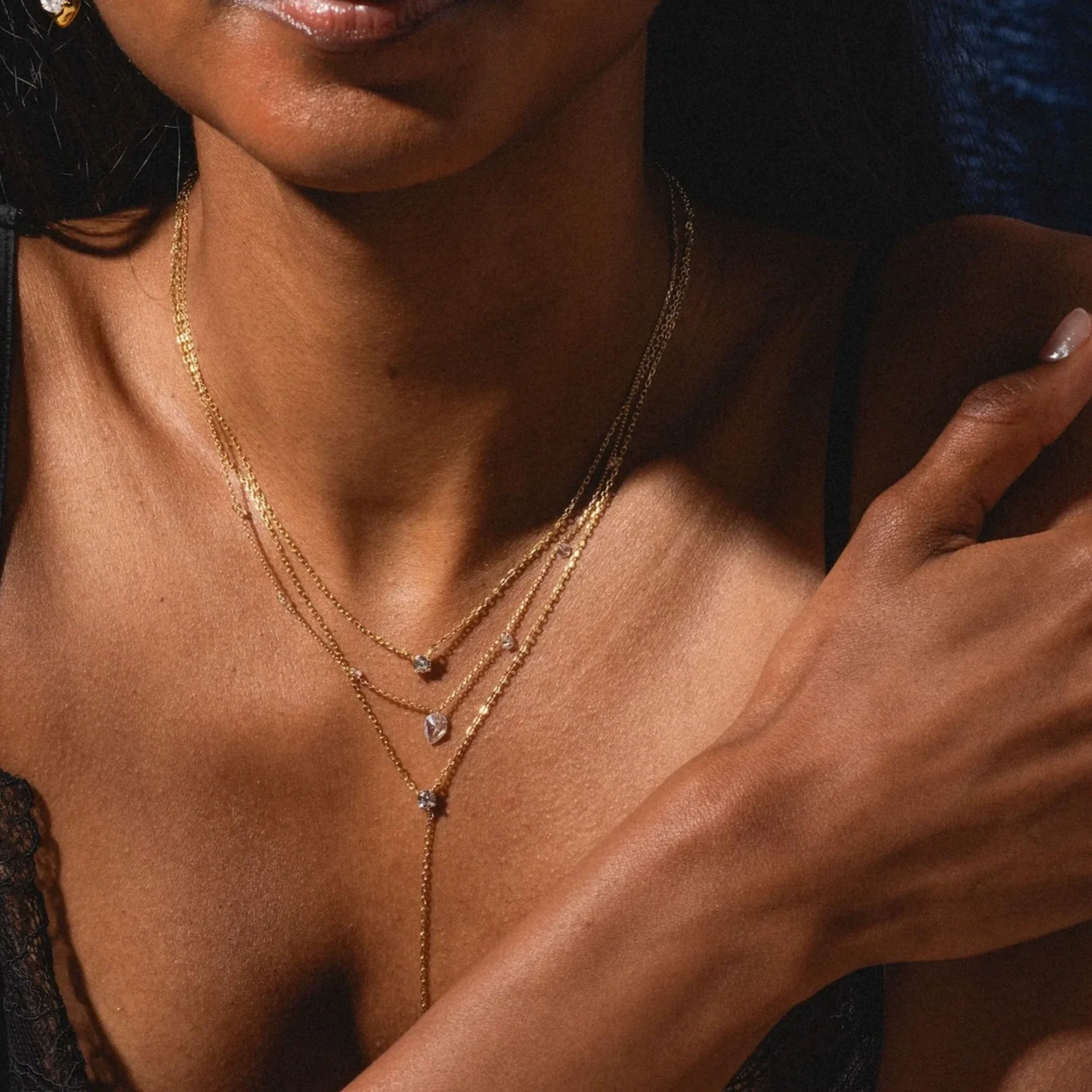 Wholesale Minimalist Geometric Gold Plated Copper Necklace With Birthstone Zircon And Double Chain For Unisex - Image 4
