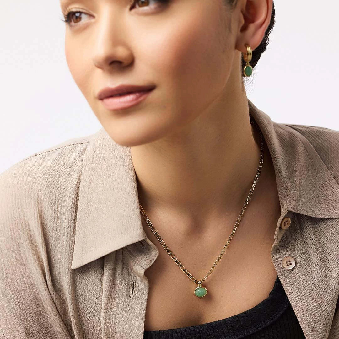 Wholesale Minimalist Geometric Natural Stone Stainless Steel And Titanium Steel Necklace With Chopin Chain Electroplated In 14K True Gold Color Preservation For Unisex - Image 3